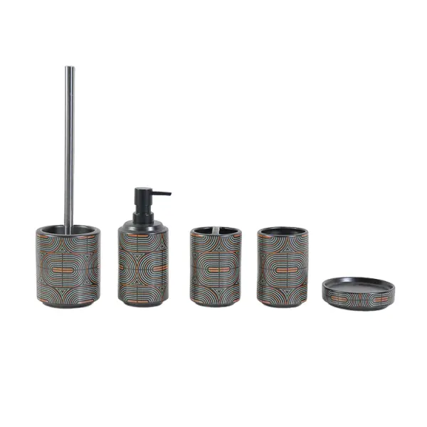Geometric Lines Pattern Ceramic Bathroom 5 - Piece Set