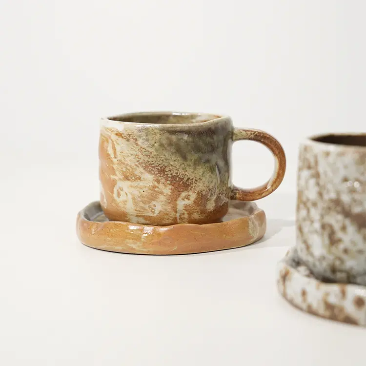 Creative Stoneware Coffee Cup with Saucer for Latte Cappuccino Tea (7).jpg