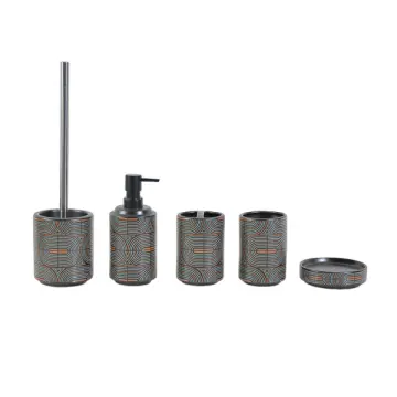 Geometric Lines Pattern Ceramic Bathroom 5 - Piece Set