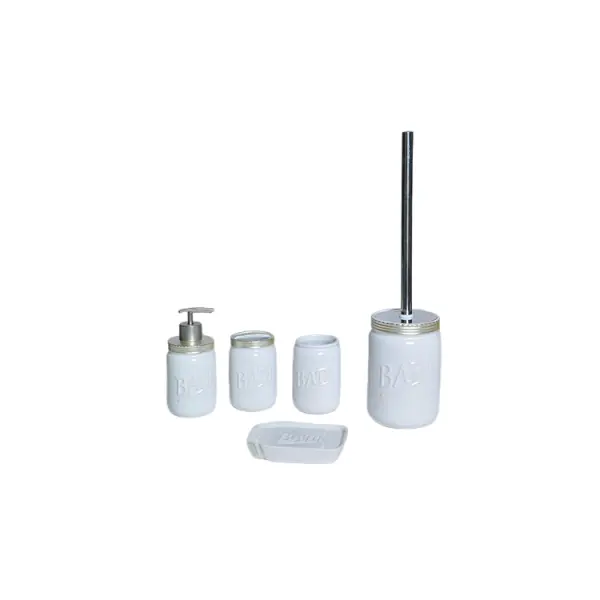 White "BATH" - Inscribed Ceramic Bathroom 5 - Piece Set
