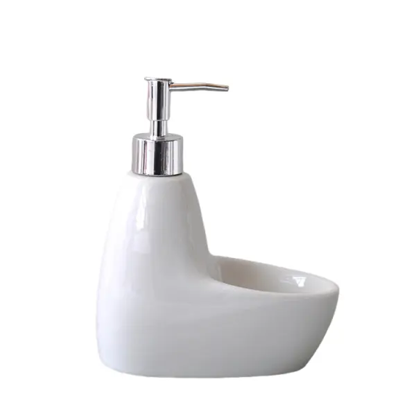 Modern 2 - in - 1 Ceramic Soap Dispenser with Integrated Dish | Glossy White ...