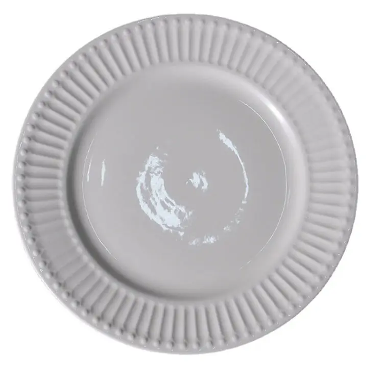 Pure White Embossed Striped-Edge Ceramic Dinner Plate
