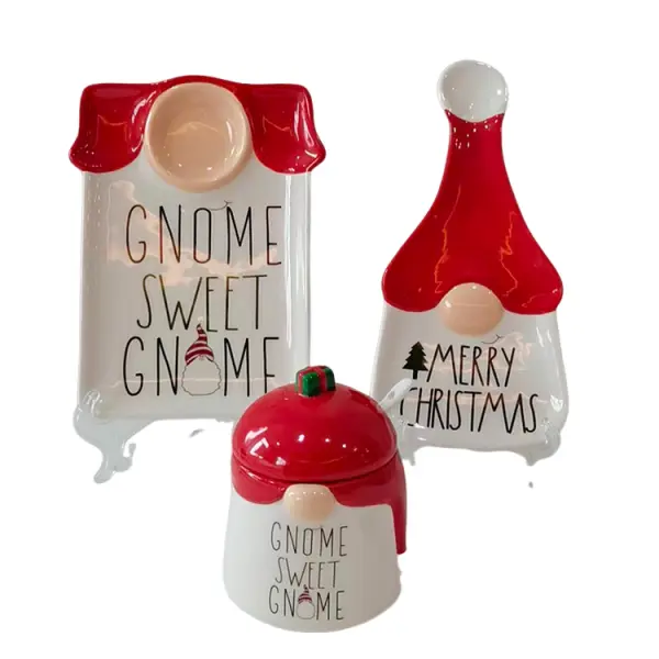 Christmas Gnome - Themed Dolomite Ceramic 3 - Piece Set