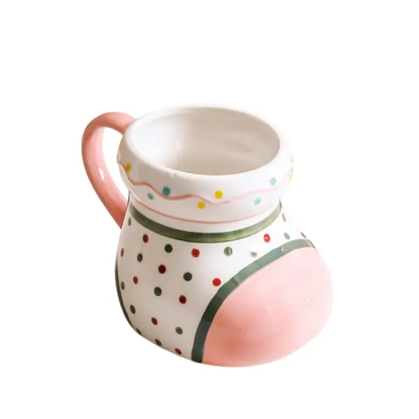 Pink White Polka Dot Hand-Painted Christmas Ceramic Mug