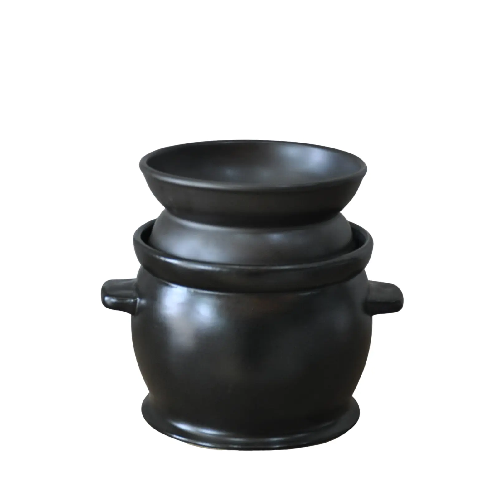 Classic Black Ceramic Double-Layer Eared Casserole