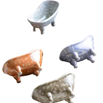 Vintage Marbled Gradient Texture Bathtub-Shaped Ceramic Soap Dish
