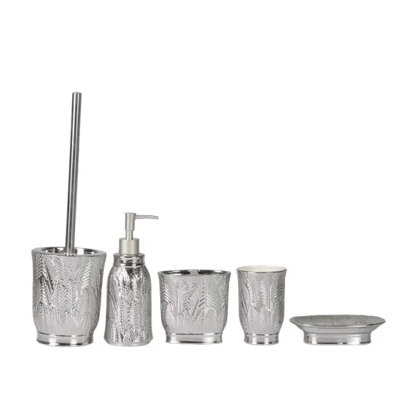 Silver Glazed Embossed Leaf Ceramic Bathroom 5-Piece Set