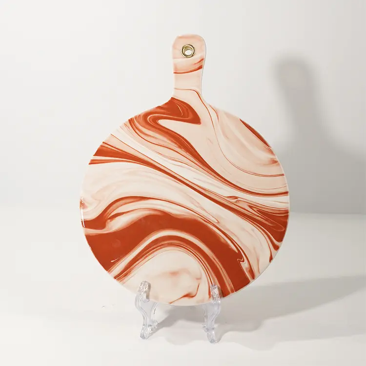 Beautiful Ceramic Cutting Board with Marble Design Food Serving Board with Handle Serving Trays for Kitchen (11)