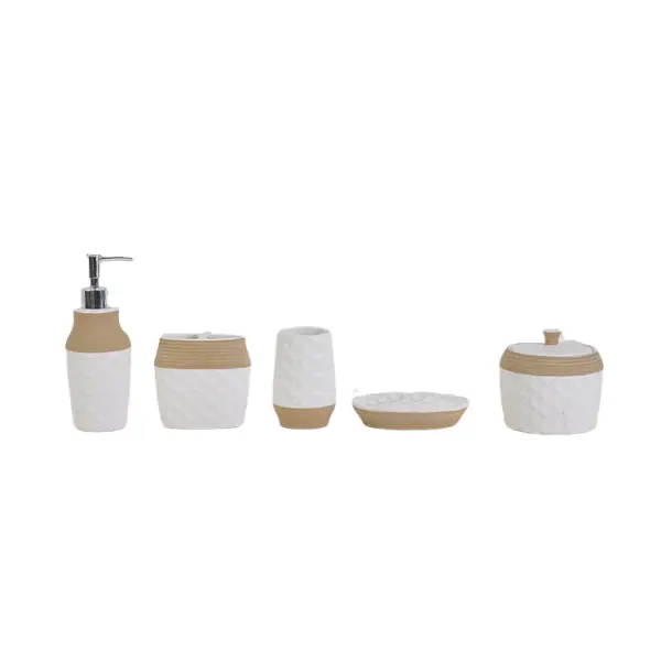 Inspired Beige & White Diamond - Textured 5 - Piece Ceramic Bathroom Set JS20356