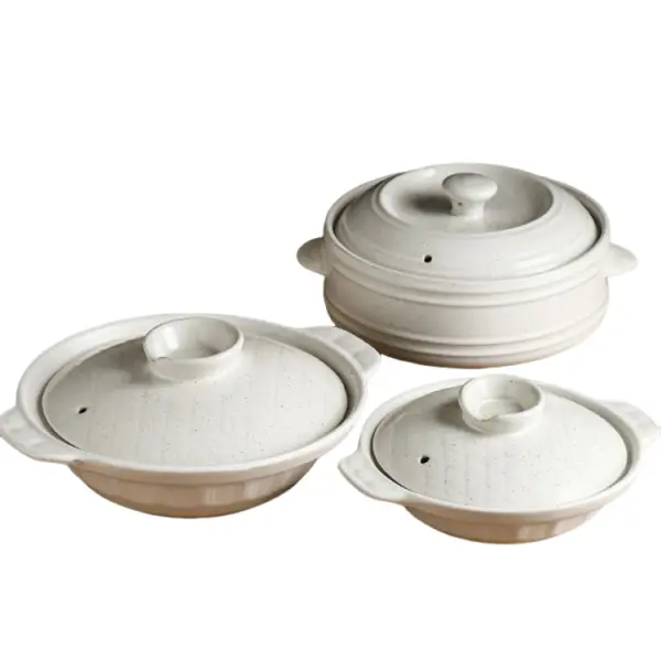 Creamy White Speckled Pattern Double-Handle Ceramic Casserole with Lid
