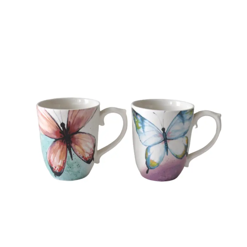 Watercolor - Style Hand - Painted Colorful Butterfly Ceramic Mug