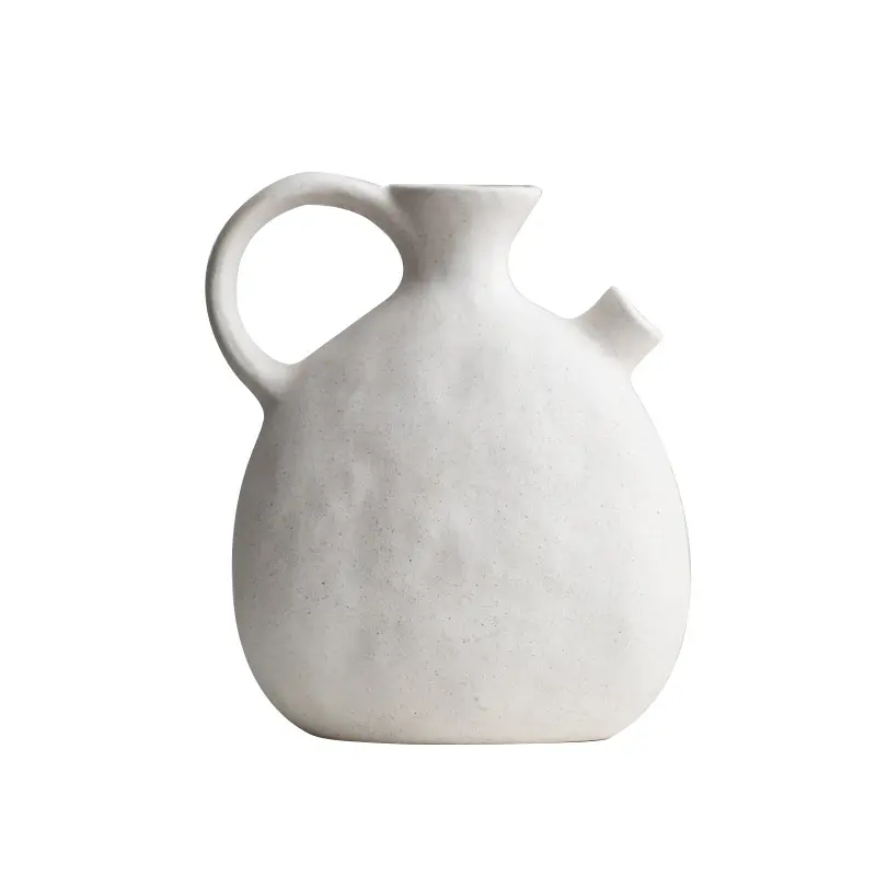 Milky White Speckled Glaze Single-Handled Jug-Shaped Ceramic Vase