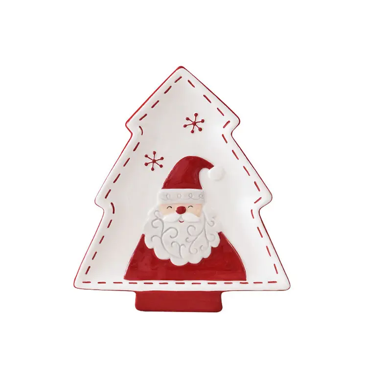 Christmas Tree - shaped Santa Claus Embossed Ceramic Decorative Plate