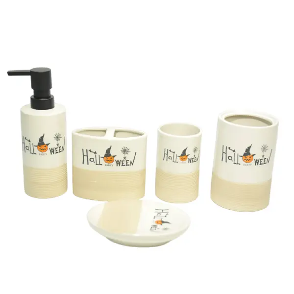 Halloween Witch Pumpkin Beige Gradient Stoneware Bathroom Set
