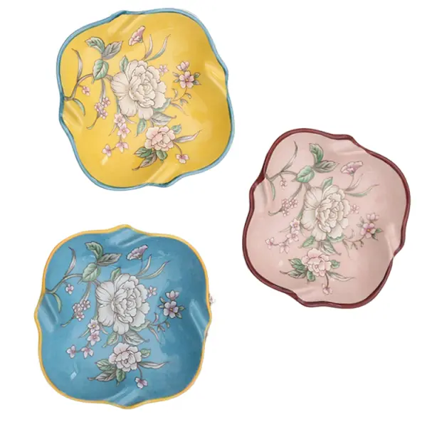 Colorful Hand-Painted Floral Petal-Edge Ceramic Dish