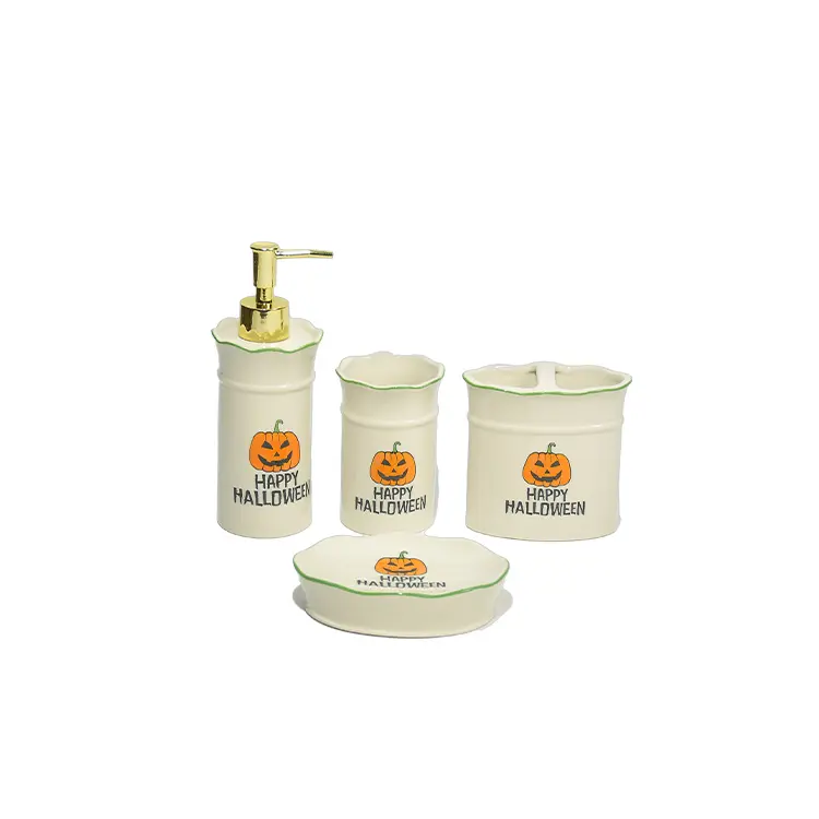 Harvest Festival White Ceramic 4-Piece Bathroom Set