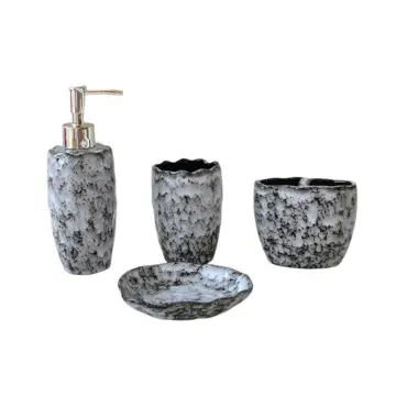 Gray Black Splatter Textured Ceramic Bathroom 4-Piece Set