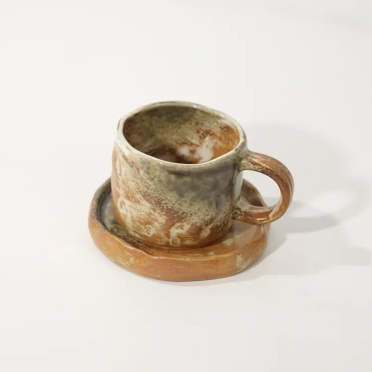 Creative Stoneware Coffee Cup with Saucer for Latte Cappuccino Tea (10)