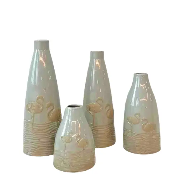Nordic Minimalist Flamingo - Embossed Gradient Stoneware Vase Set