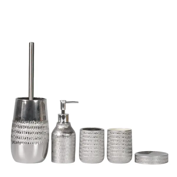 Silver Glazed Textured Ceramic Bathroom 5-Piece Set