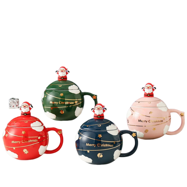 Christmas Spherical Cloud Santa Claus Lid Ceramic Mug