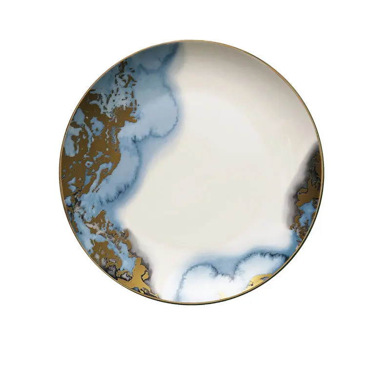 Ink Blue and White Artistic Ceramic Dinner Plate