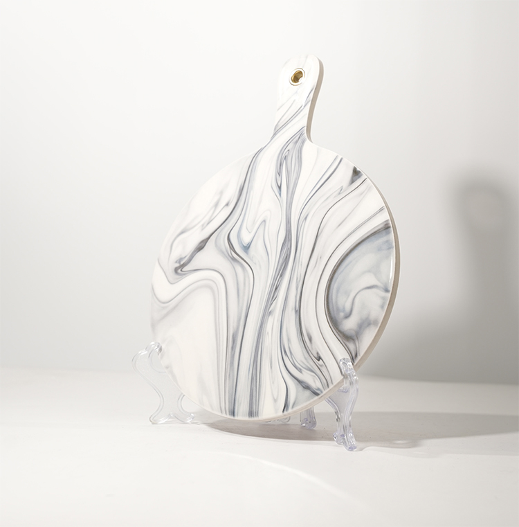Beautiful  Ceramic Cutting Board with Marble Design Food Serving Board with Handle Serving Trays for Kitchen