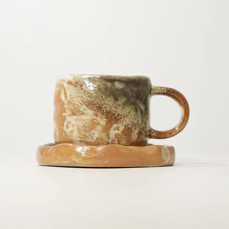 Creative Stoneware Coffee Cup with Saucer for Latte Cappuccino Tea (6).jpg