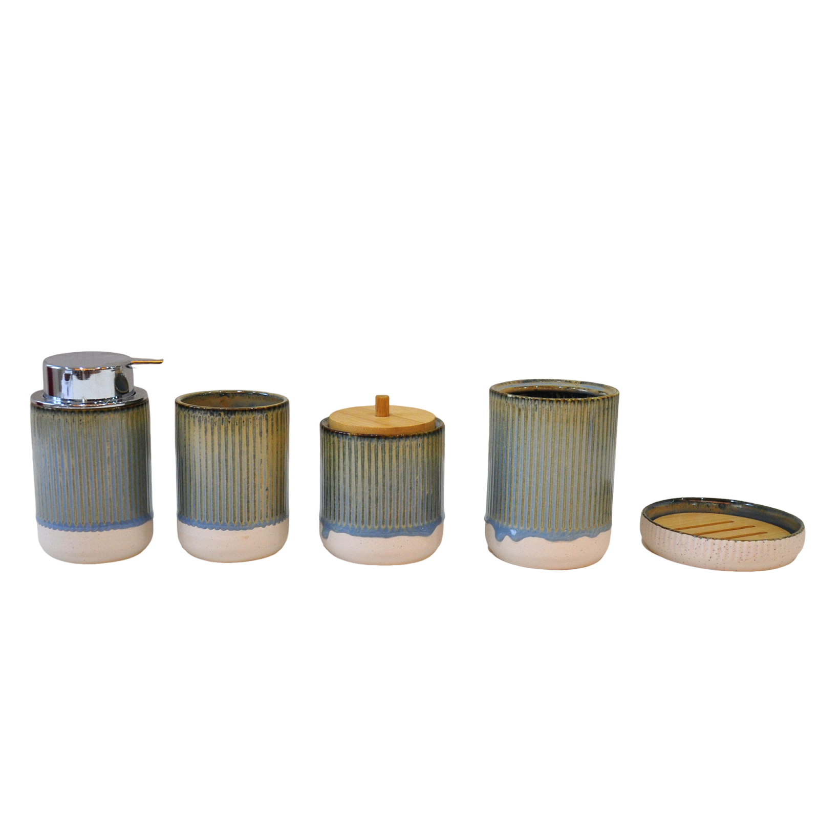Natural Style Gradient Vertical Stripes Stoneware 5-Piece Bathroom Accessory Set