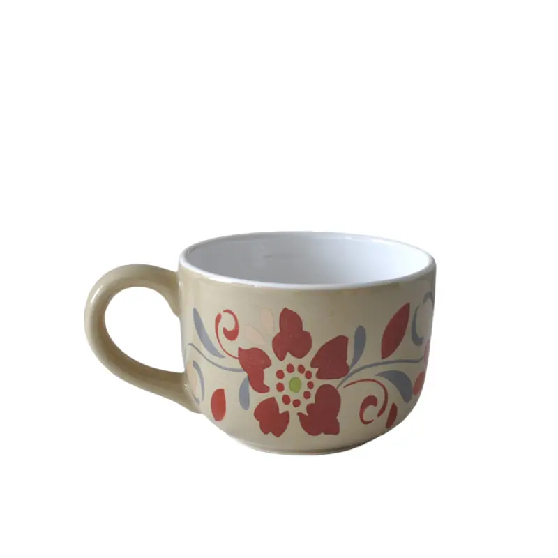Retro Rustic Red Blue Floral Ceramic Mug